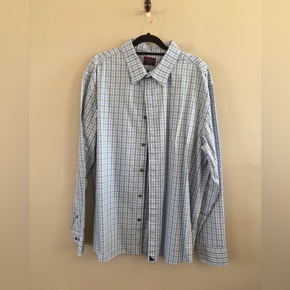 UNTUCKit Men'g Long Sleeve Button Down Shirt Blue White Plaid XXL Cotton